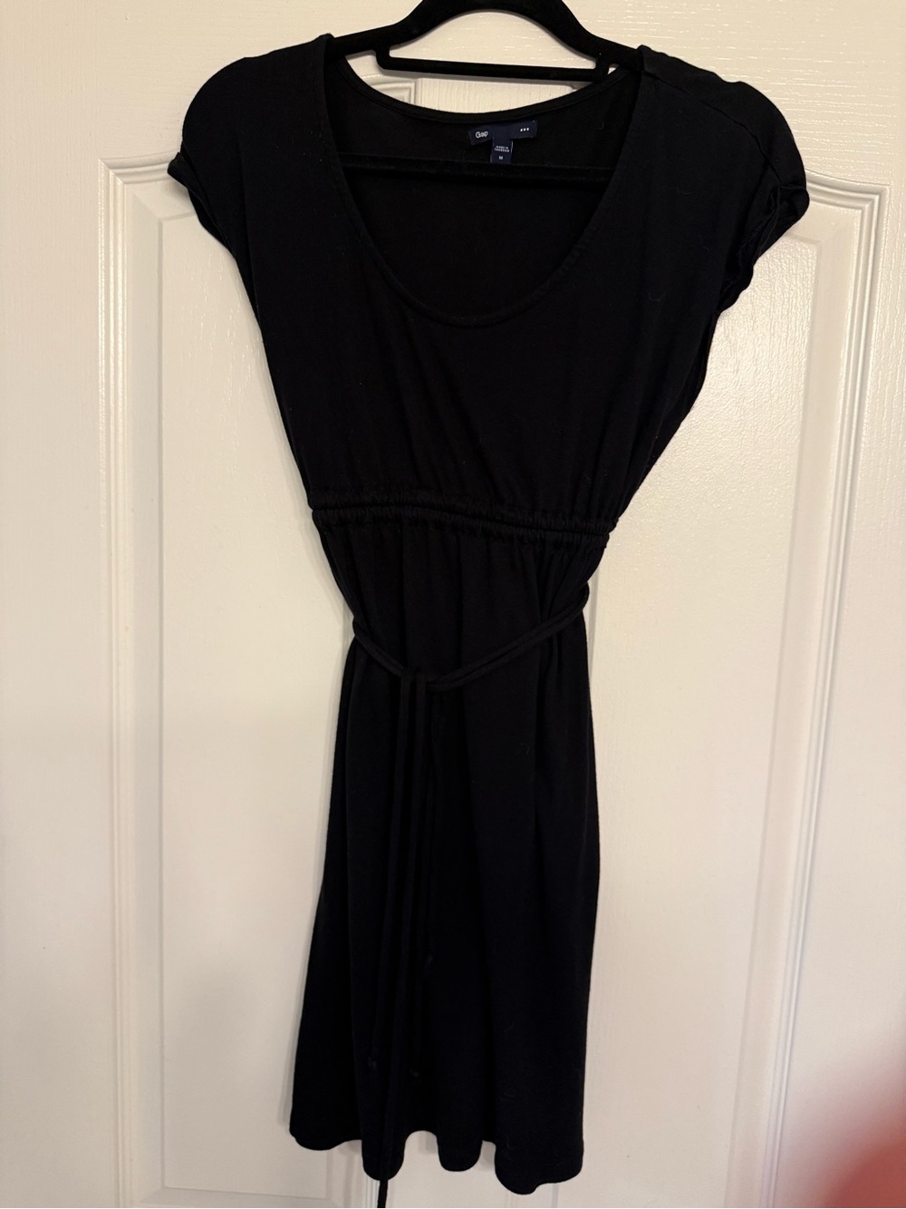 Gap Black Short Sleeve Empire Waist Tie Belt Dress Size M